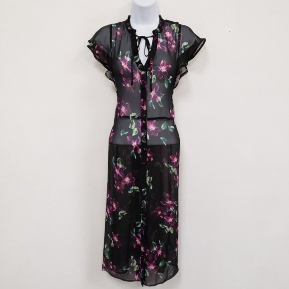 Express Womens Button Up Midi Dress Size S Flutter Sleeve Dark Fairy Whimsigoth - Picture 1 of 11